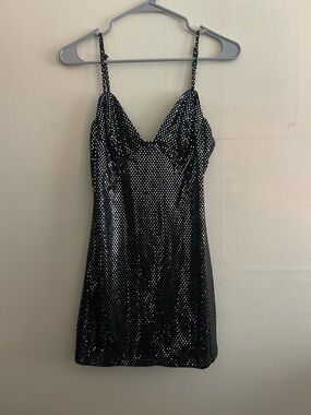 Lulu's Black & White Polka Dot Satin Slip Mini Dress